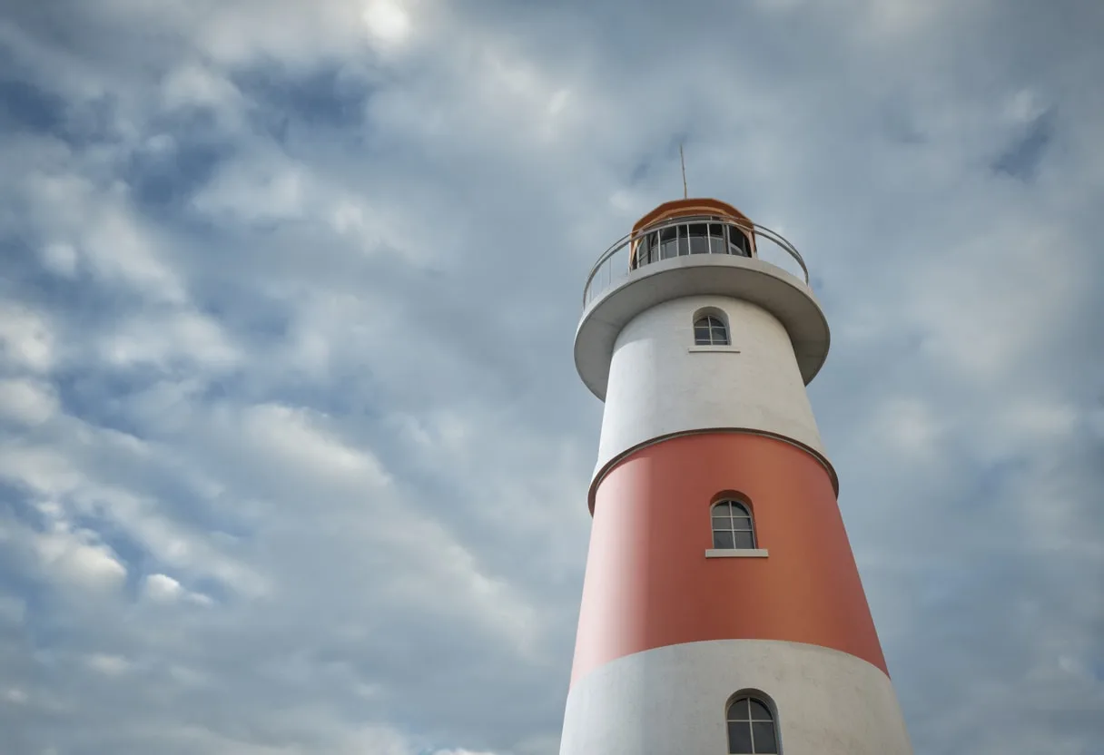 Lighthouse with dramatic clouds, low angle
