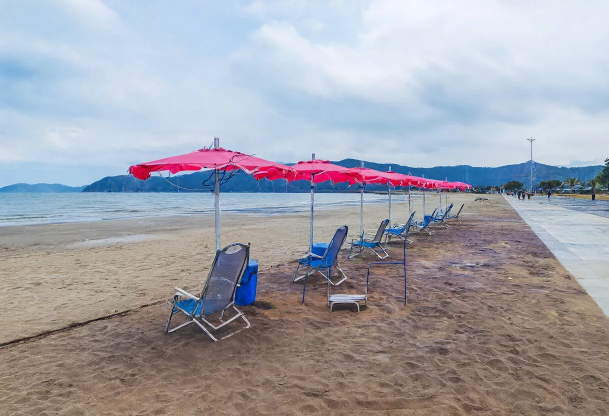 City beach after rain, low angle