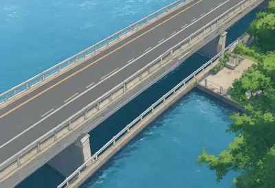 Bridge canal from a high vantage point, low angle