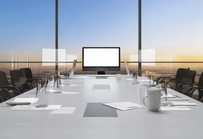 Meeting notes at dusk, wide angle
