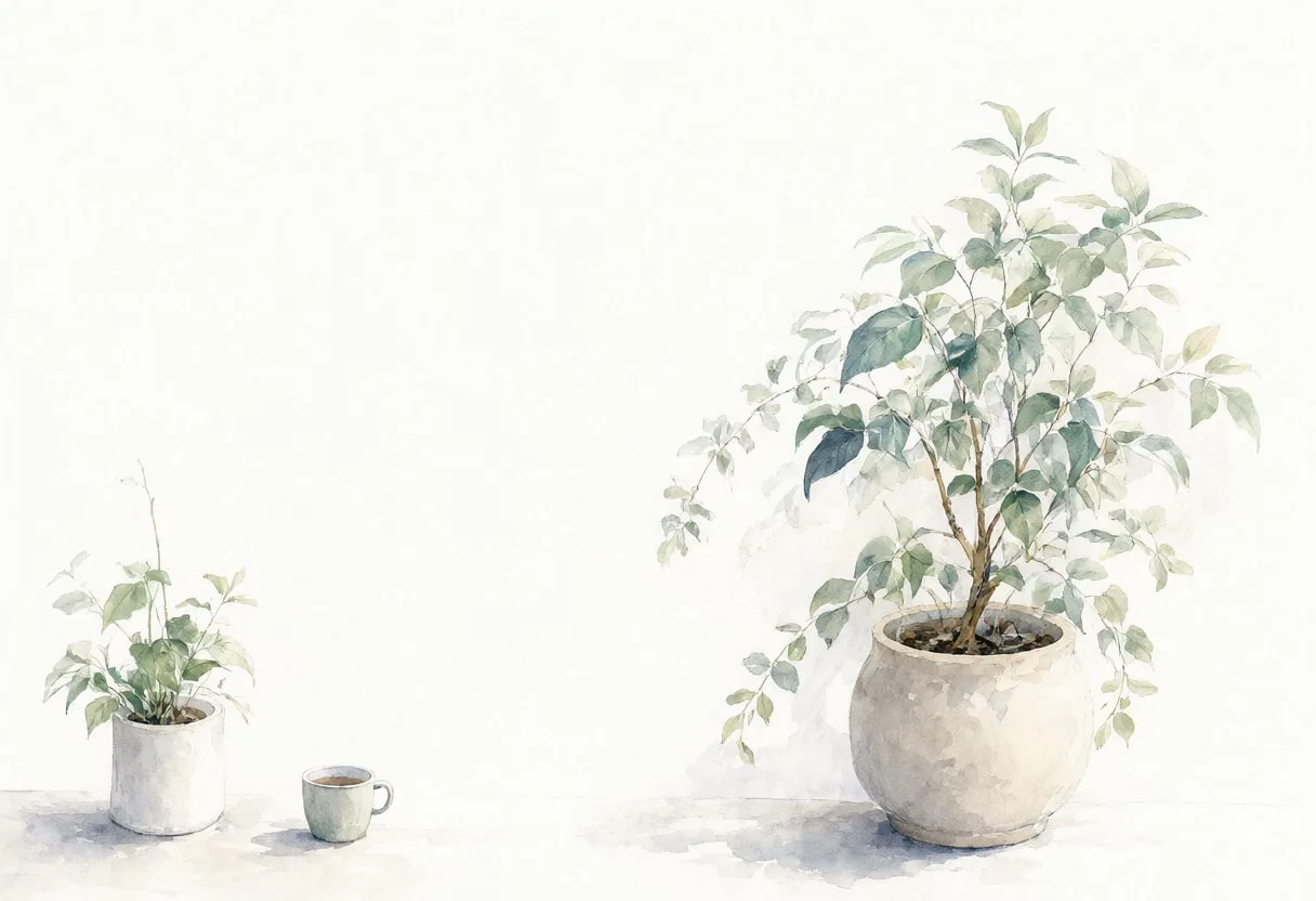 Office plant in muted tones, wide angle