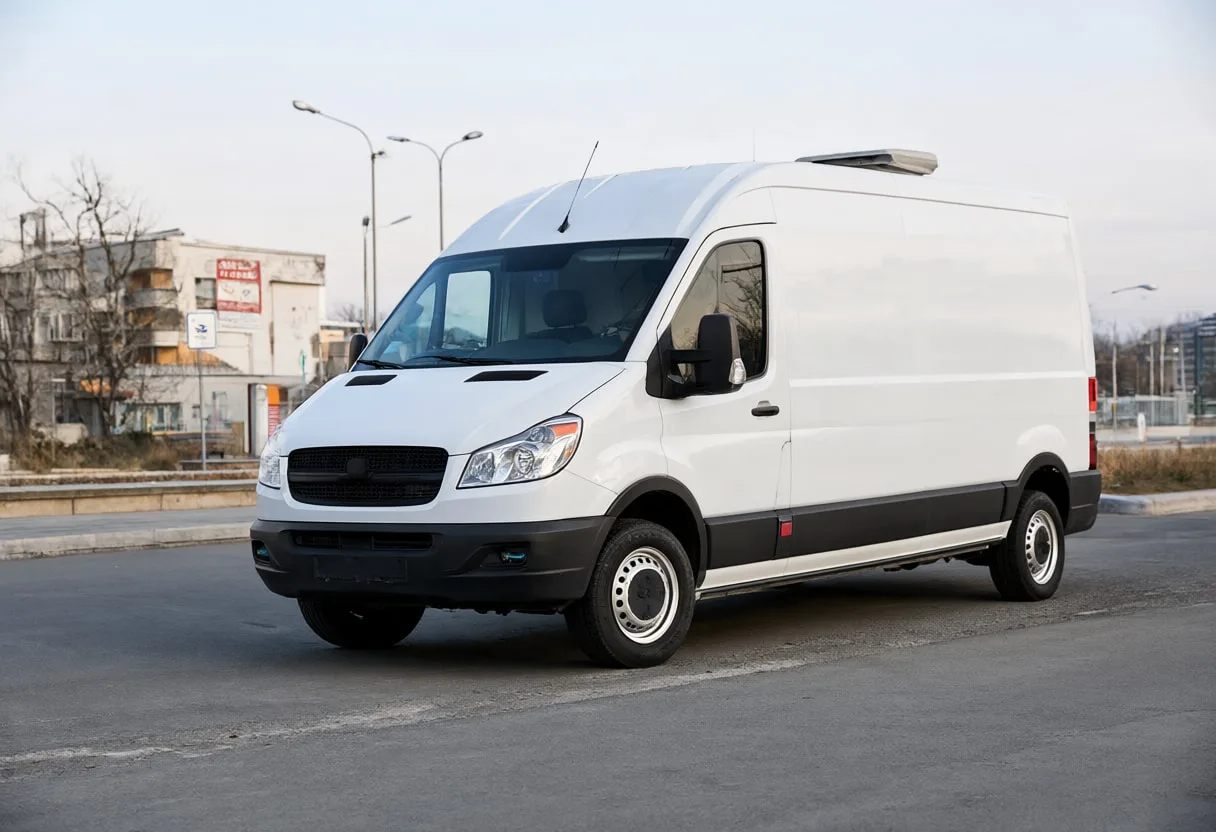 Delivery van in soft daylight, wide angle