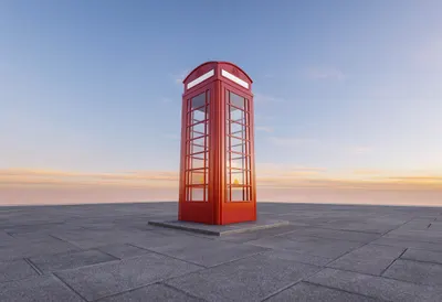 Phone booth corner at dusk, wide angle