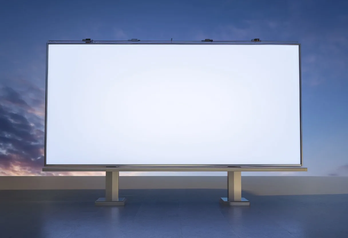 Presentation screen at dusk, wide angle