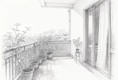 Balcony break with cool clean light, wide angle
