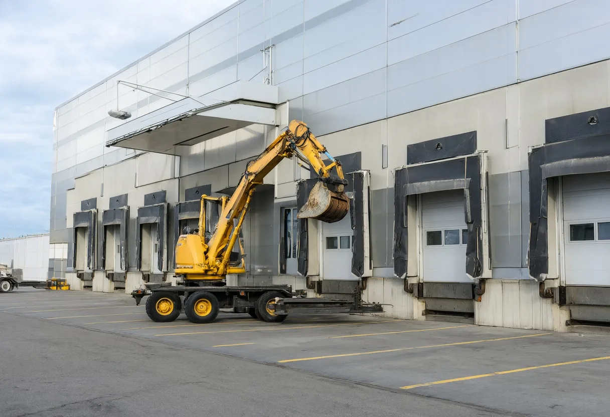 Loading dock in soft daylight, wide angle
