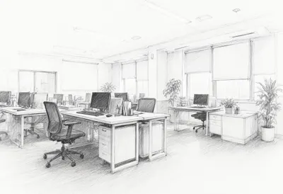 Copy room with cool clean light, wide angle