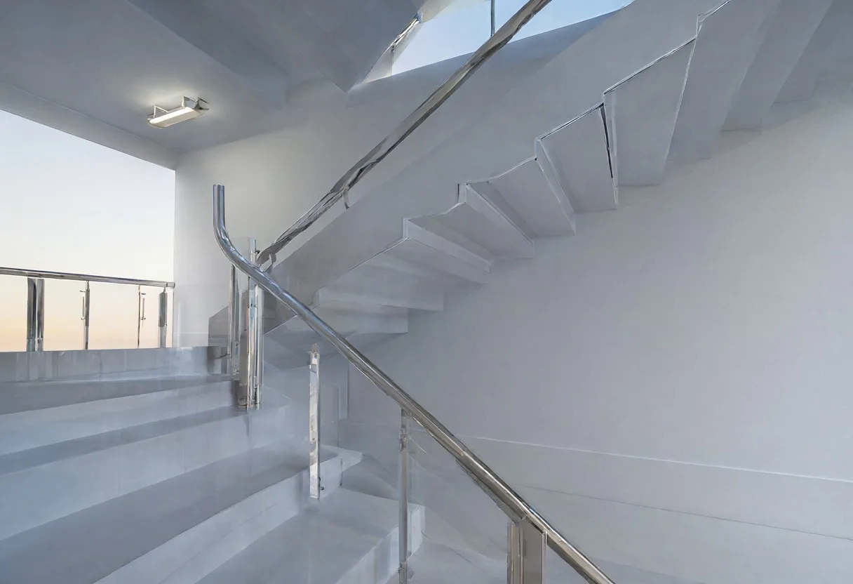Stairwell light at dusk, wide angle