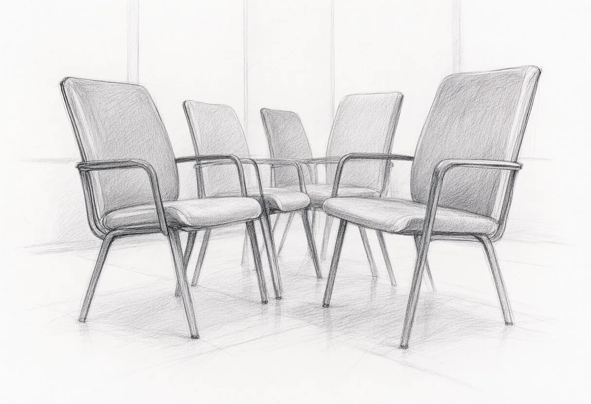 Interview chairs with cool clean light, low angle