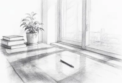 Window desk with cool clean light, low angle