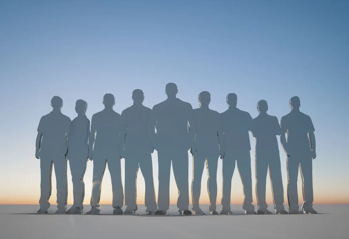 Team silhouette at dusk, low angle