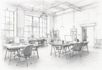 ลอฟท์สตาร์ทอัพพร้อมแสงโทนเย็น มุมต่ำ