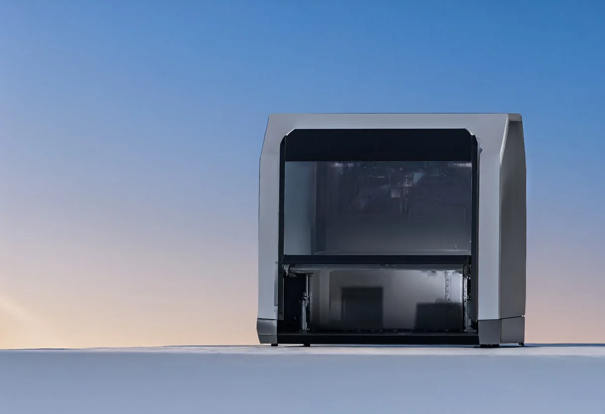 Print station at dusk, low angle