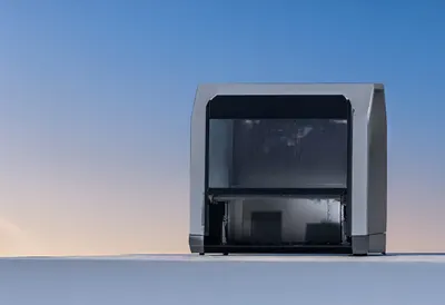 Print station at dusk, low angle