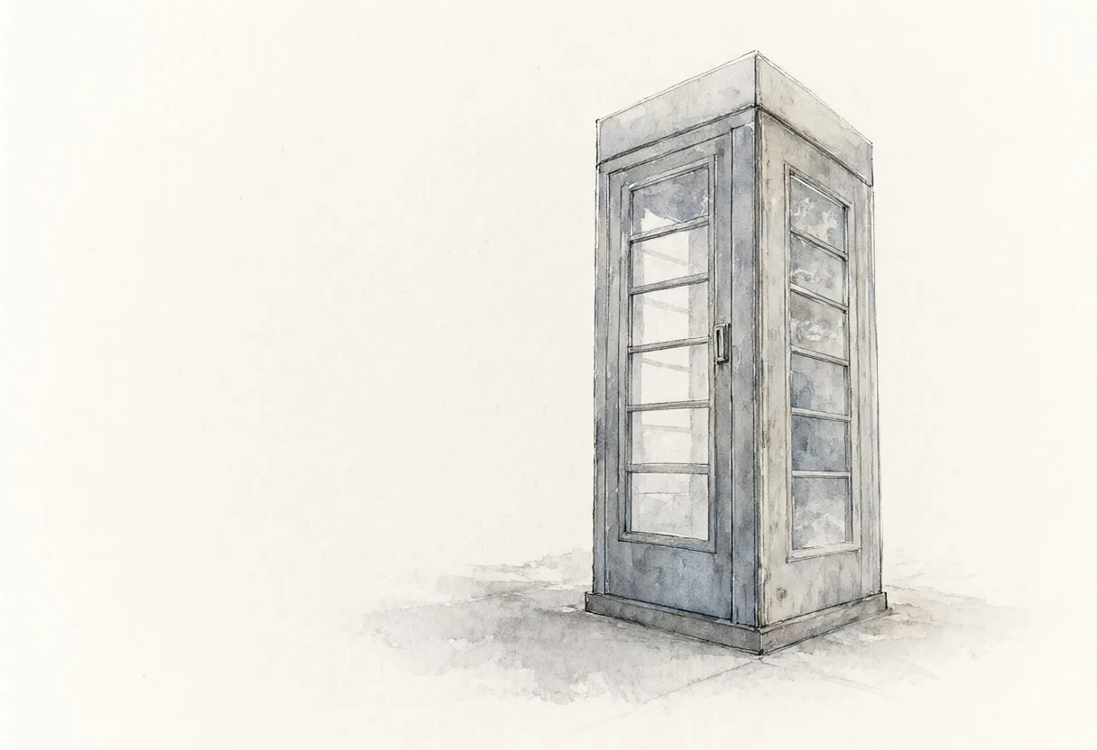 Phone booth corner in muted tones, low angle