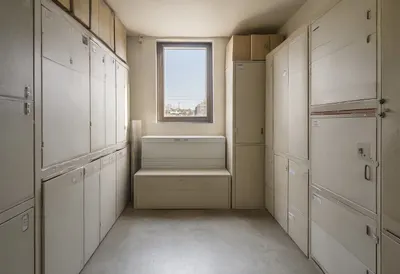 Storage room in soft daylight, low angle