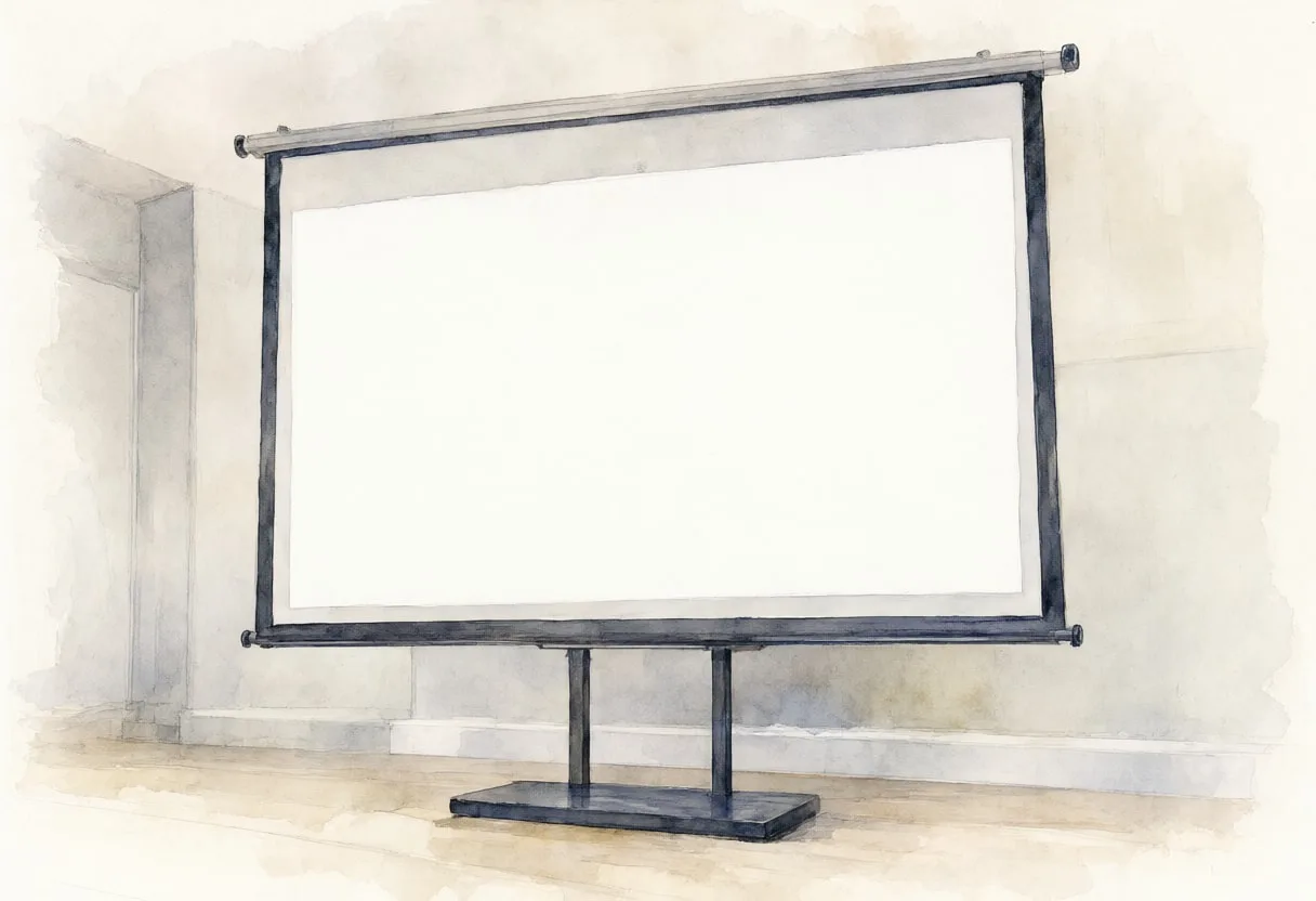 Presentation screen in muted tones, low angle