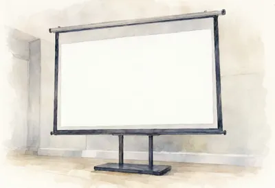 Presentation screen in muted tones, low angle