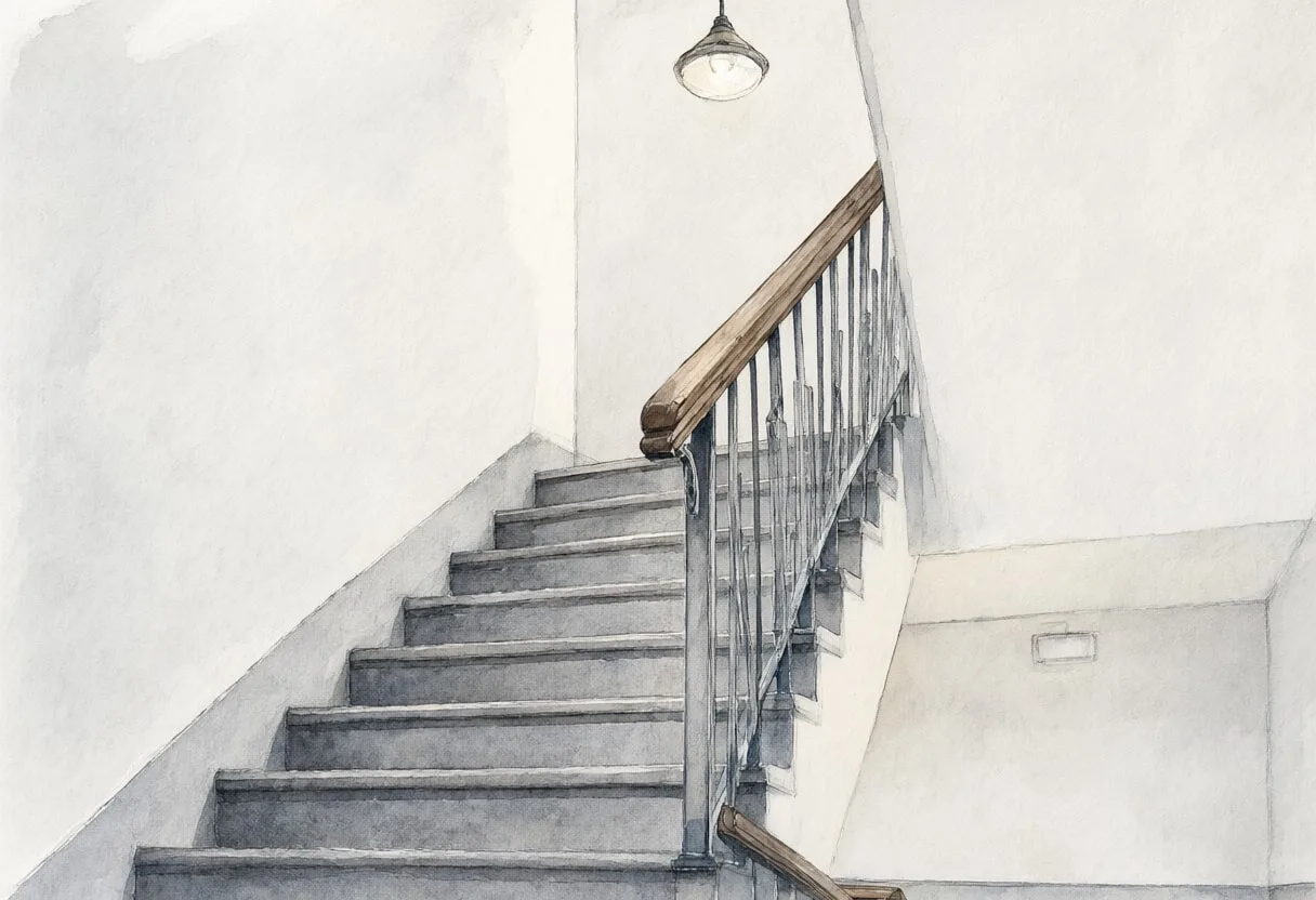 Stairwell light in muted tones, low angle