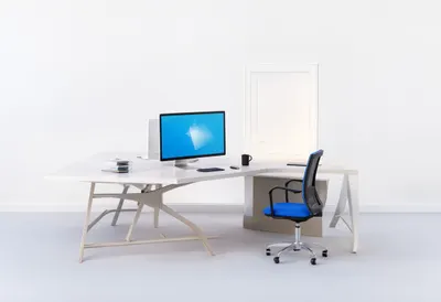 Data desk in a minimal setting, low angle