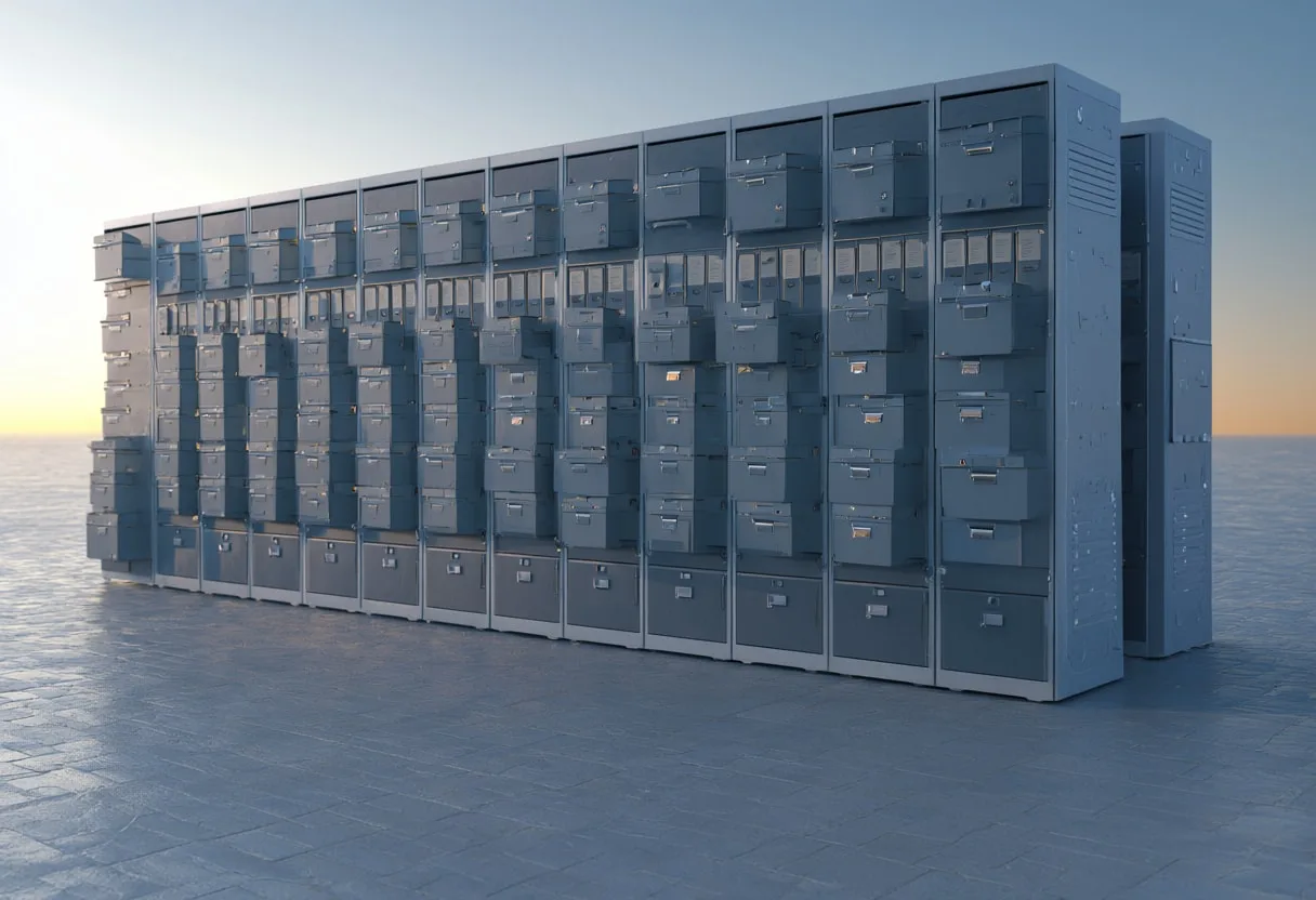 Print archive at dusk, low angle