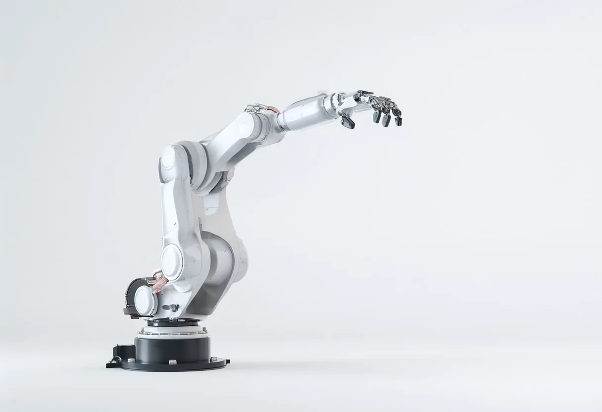 Robot arm line in a clean studio, wide angle