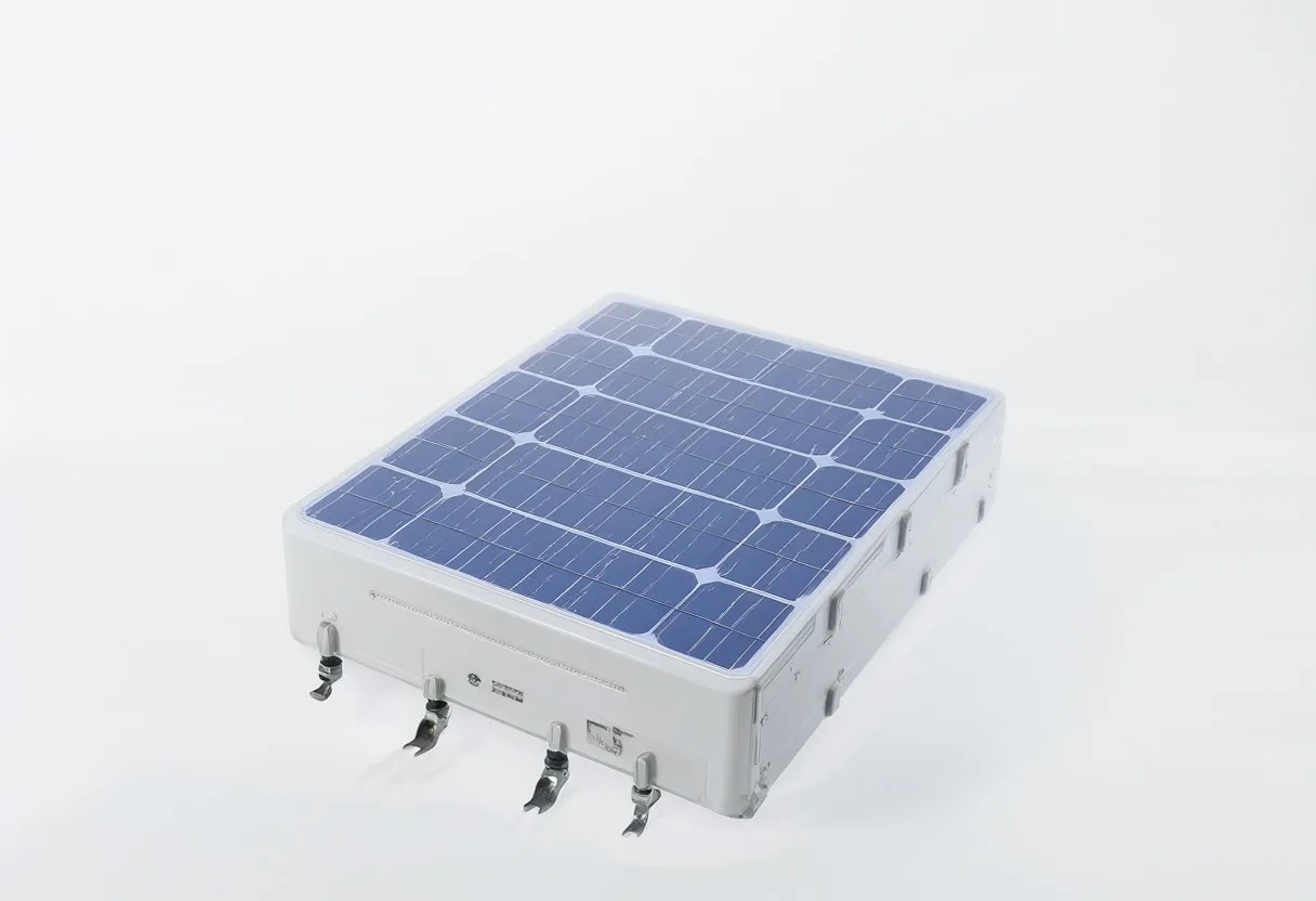 Solar inverter in a clean studio, wide angle