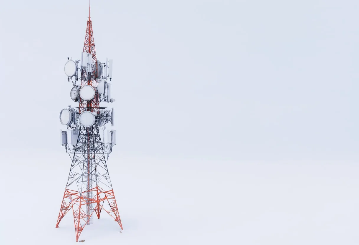 Telecom tower in a clean studio, wide angle