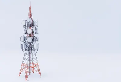 Telecom tower in a clean studio, wide angle