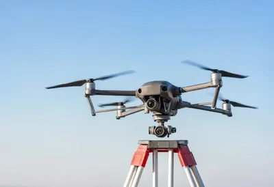 Survey drone with soft rim light, wide angle