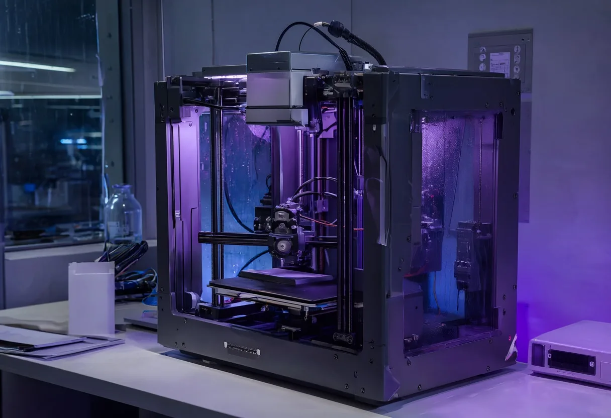 3d printer in a lab setting, wide angle