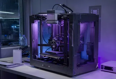 3d printer in a lab setting, wide angle