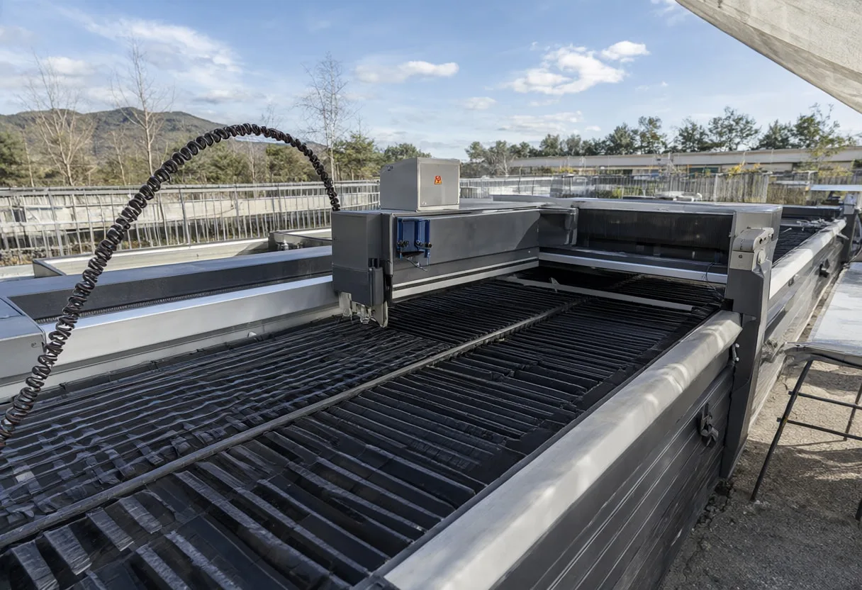 Laser cutter under natural daylight, wide angle