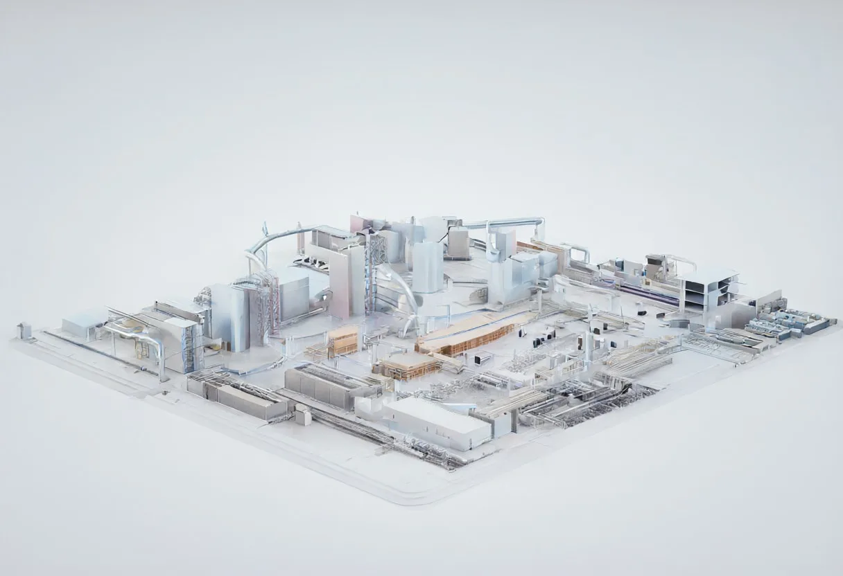 Battery gigafactory in a clean studio, wide angle