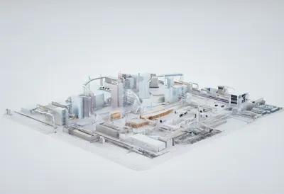 แบตเตอรี่ gigafactory ในสตูดิโอที่สะอาดตา มุมกว้าง