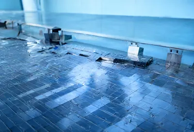 Cleanroom wafer with cool blue light, wide angle