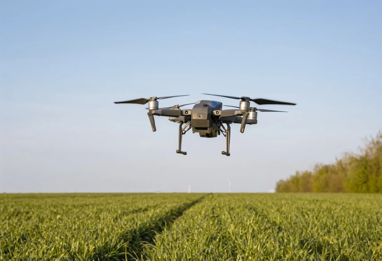 Drone over field under natural daylight, low angle