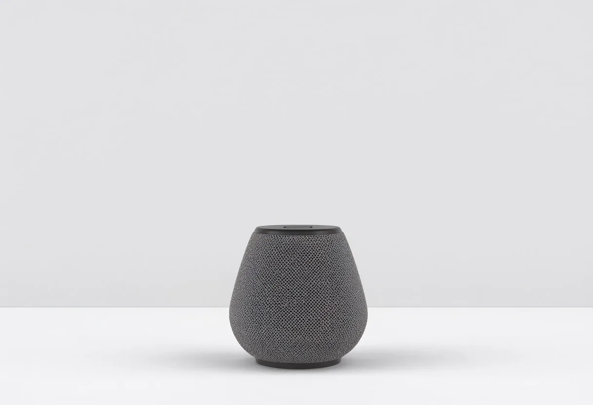 Smart speaker in a clean studio, low angle