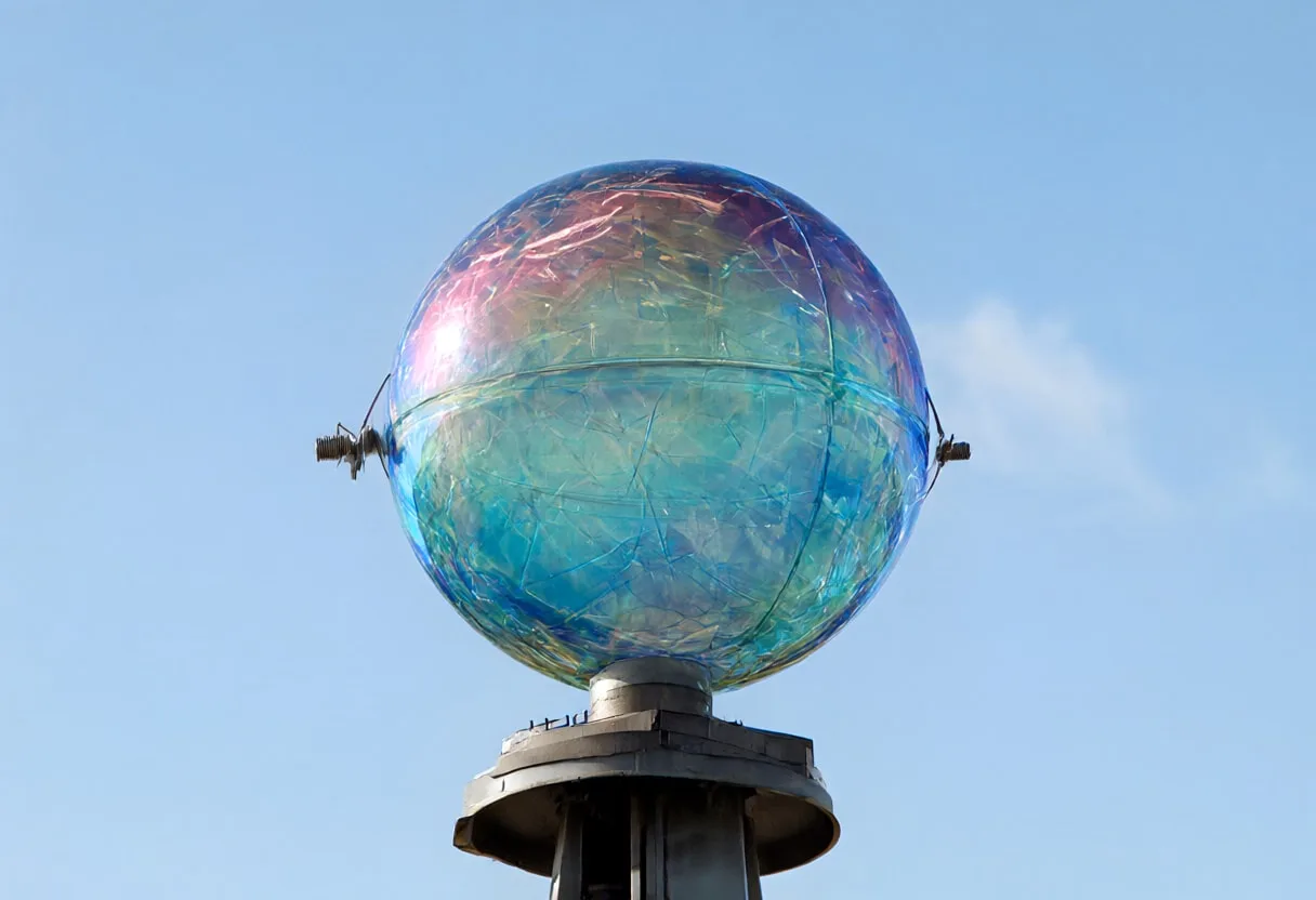 Holographic sphere under natural daylight, low angle