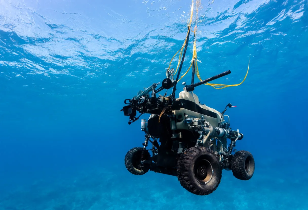 Underwater rov under natural daylight, low angle