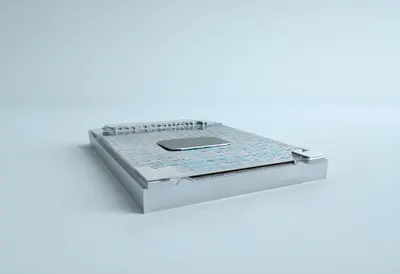Cleanroom wafer in a clean studio, low angle