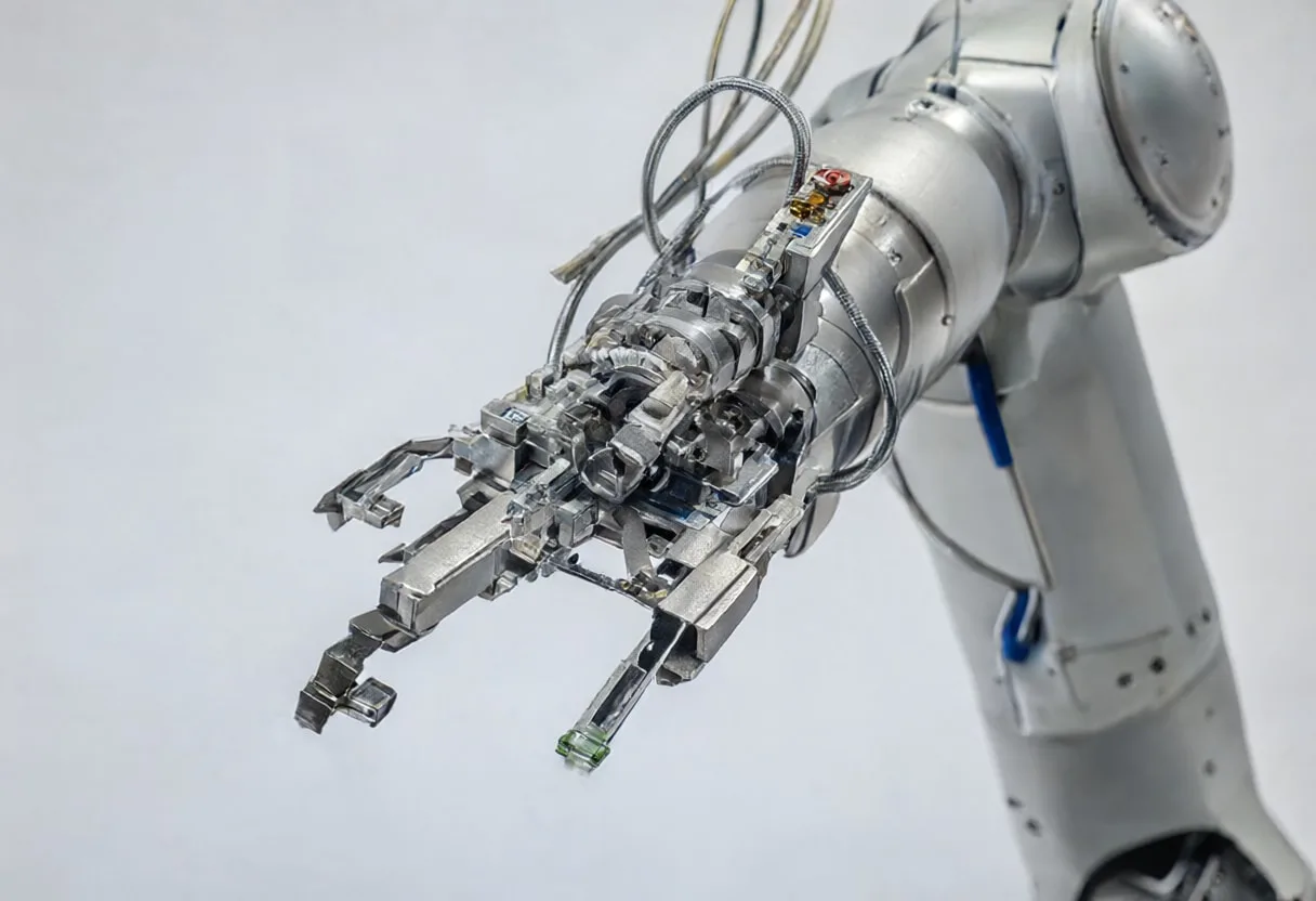 Robot arm line with soft rim light, high angle