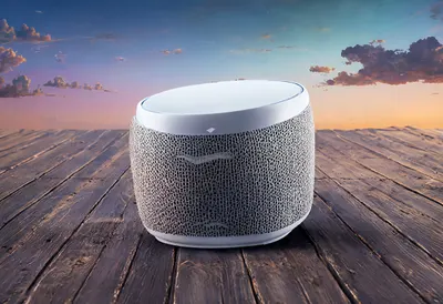 Smart speaker at dusk, high angle