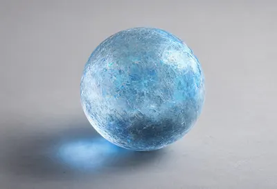 Holographic sphere with cool blue light, high angle