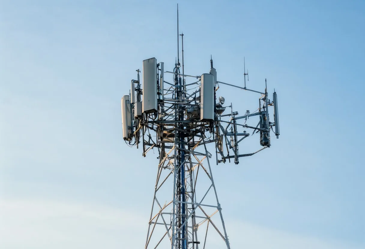 Telecom tower with soft rim light, high angle