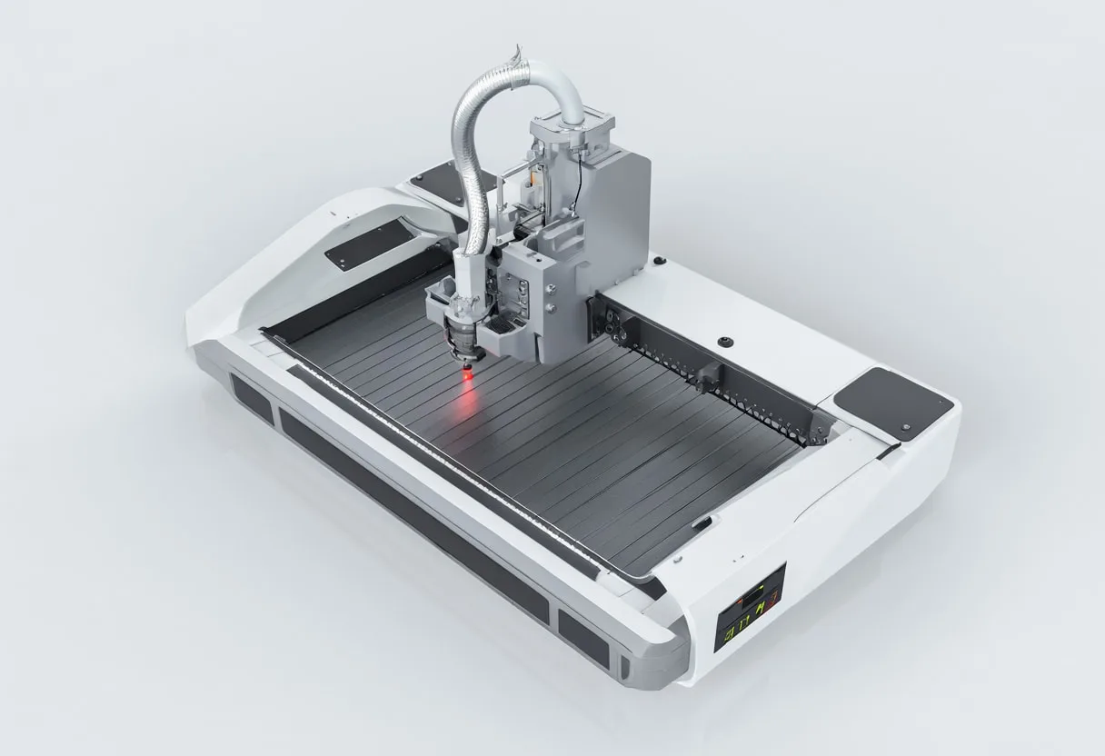 Laser cutter in a clean studio, high angle