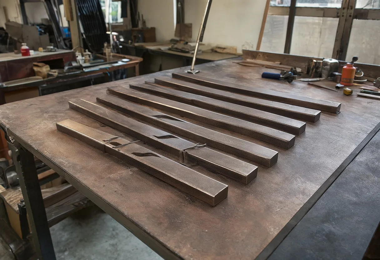 Blade workshop with soft rim light, high angle