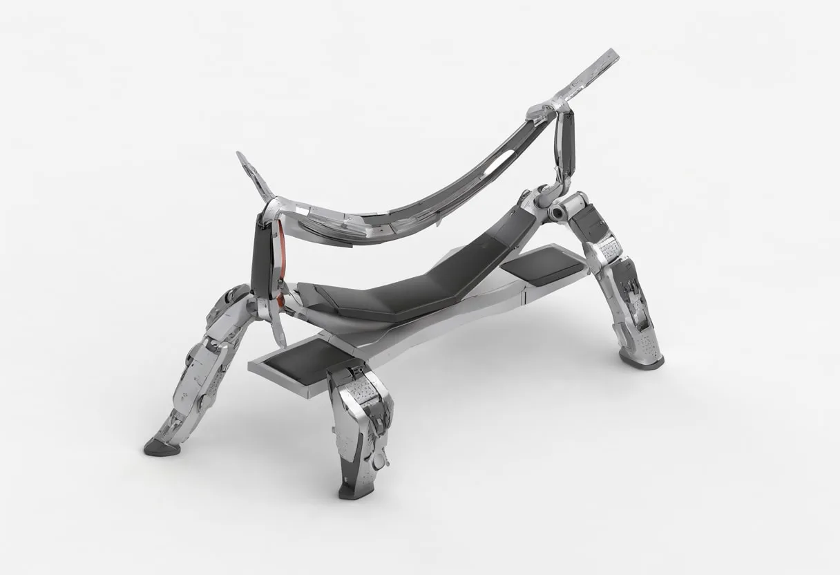 Exoskeleton bench in a clean studio, high angle