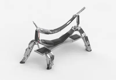 Exoskeleton bench in a clean studio, high angle