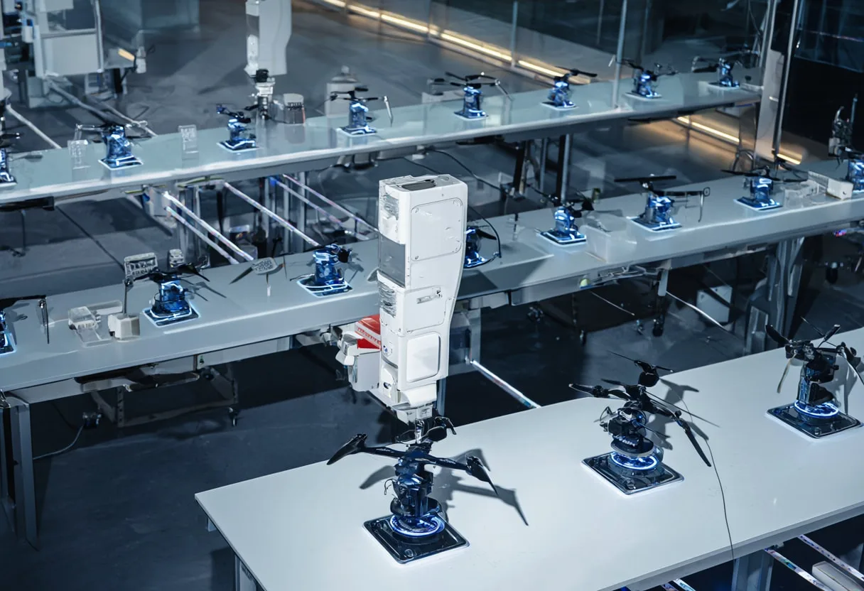 Drone hub in a lab setting, high angle
